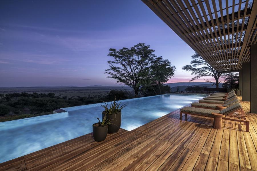 An infinity pool as the plains turn blue, Central Serengeti