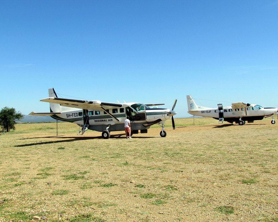 Bush plane on approach over the plains