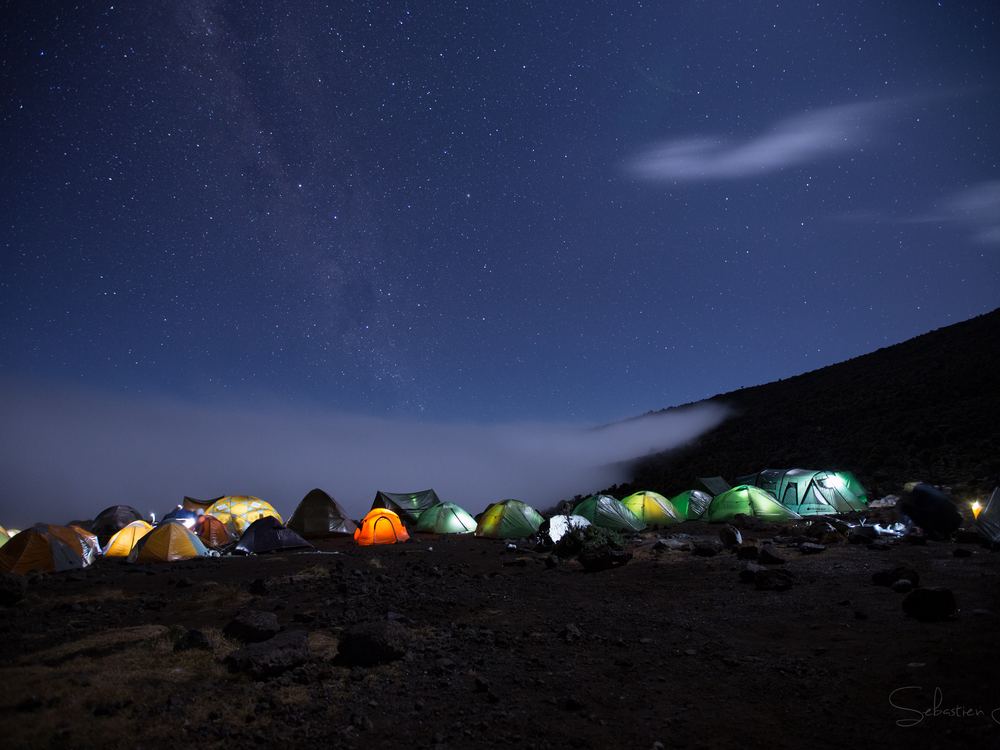 Tents lit before the summit night