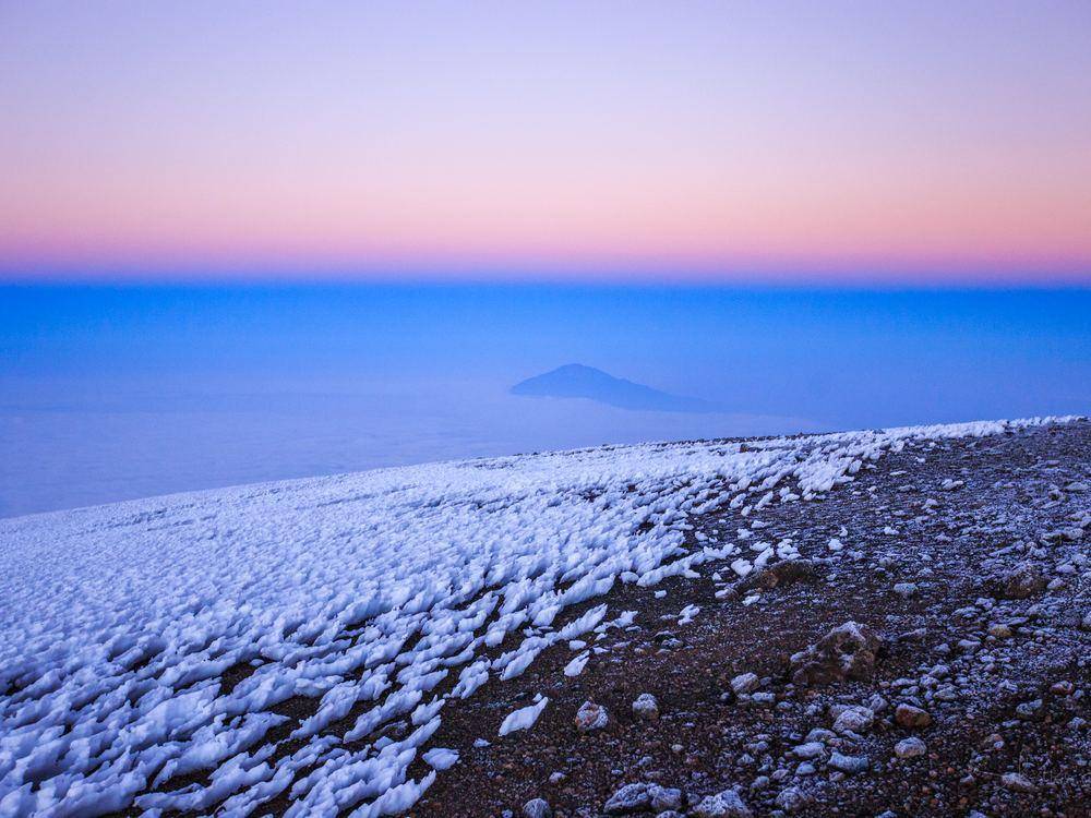 Snow on the crater at dawn