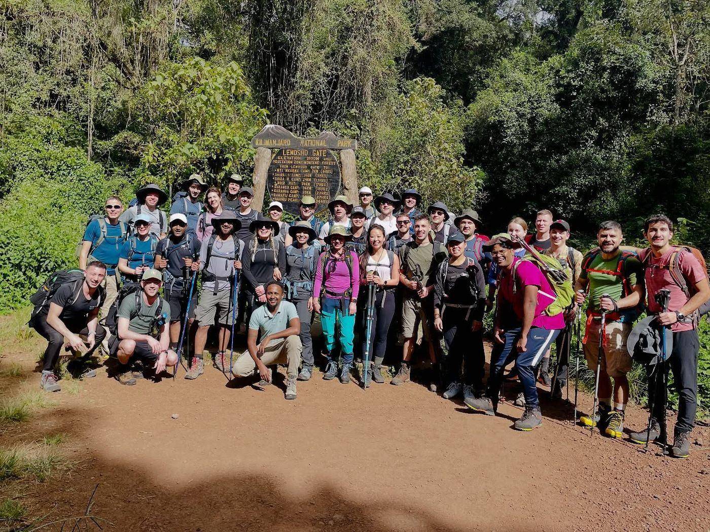 A large group ready to start at the Kilimanjaro gate